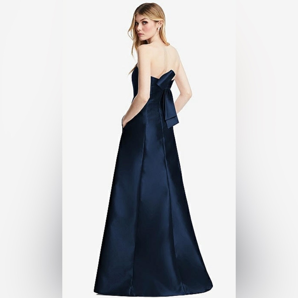 NEW Alfred Sung D842 Strapless Midnight Blue Satin Gown, Size 20